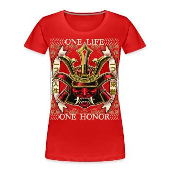 Japanischer Samurai Dämon, Samurai Krieger, Spruch - Frauen Premium Bio T-Shirt - Rot - Vorne - Mia (176cm)