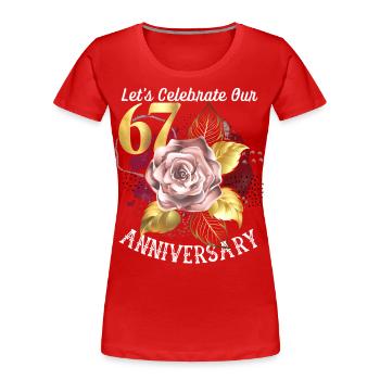 67. Jubiläum, Jubiläumsfeier, Hochzeitstag - Frauen Premium Bio T-Shirt - Rot - Vorne - Mia (176cm)