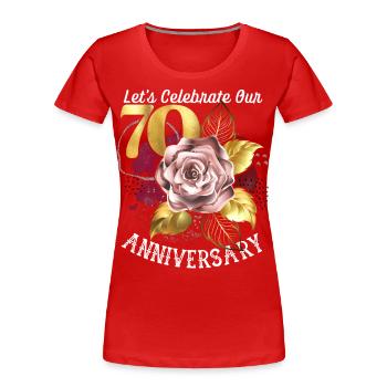 70. Jubiläum, Jubiläumsfeier, Hochzeitstag - Frauen Premium Bio T-Shirt - Rot - Vorne - Mia (176cm)
