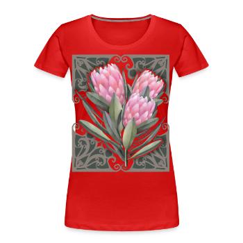Illustration botanique vintage Protea, fleurs - T-shirt bio Premium Femme - rouge - Devant - Mia (176cm)