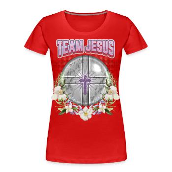 Jésus-Christ disant Vintage orchidées équipe Jésus - T-shirt bio Premium Femme - rouge - Devant - Mia (176cm)