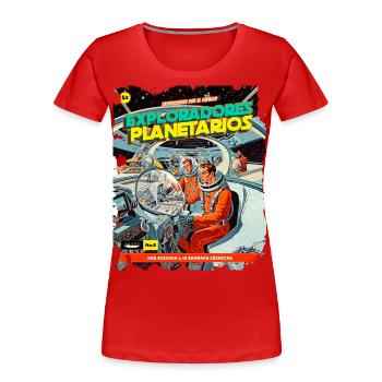 Comic, Comicstrip, 50er Jahre, Weltraum Abenteuer - Frauen Premium Bio T-Shirt - Rot - Vorne - Mia (176cm)