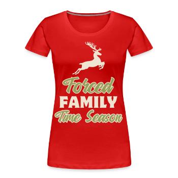 Ironischer Weihnachts-Spruch, springender Hirsch - Frauen Premium Bio T-Shirt - Rot - Vorne - Mia (176cm)