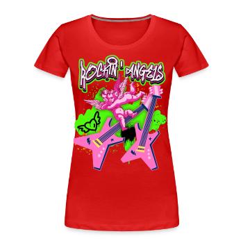 Rock-n-Roll Engel mit E-Gitarre Grunge Stil Spruch - Frauen Premium Bio T-Shirt - Rot - Vorne - Mia (176cm)