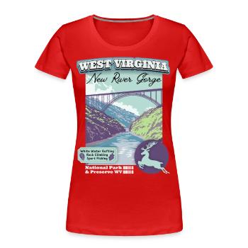 West Virginia Vintage, New River Gorge, WPA Poster - Frauen Premium Bio T-Shirt - Rot - Vorne - Mia (176cm)