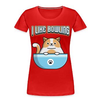 Sports, Bowling, Quilles, Chat, Jeu De Mots Drôle - T-shirt bio Premium Femme - rouge - Devant - Mia (176cm)
