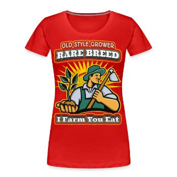 Konventioneller Ackerbau, Bauern, Farmer Spruch - Frauen Premium Bio T-Shirt - Rot - Vorne - Mia (176cm)