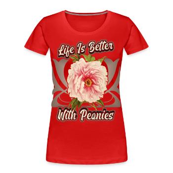 Illustration botanique pivoine Vintage disant - T-shirt bio Premium Femme - rouge - Devant - Mia (176cm)