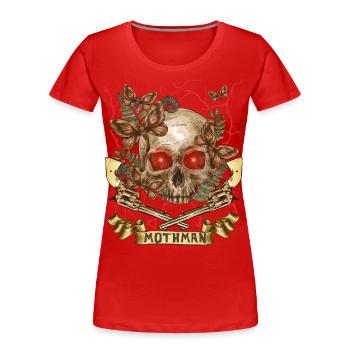 Mothman, Mottenmann, Skull, Totenkopf Pistolen - Frauen Premium Bio T-Shirt - Rot - Vorne - Mia (176cm)