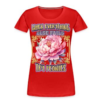 Illustration botanique de pivoine, pivoine disant - T-shirt bio Premium Femme - rouge - Devant - Mia (176cm)