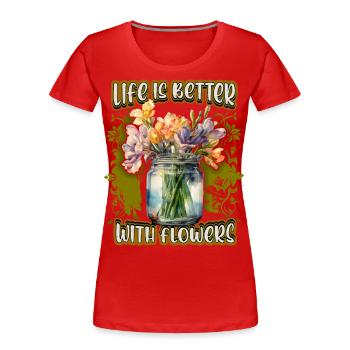Freesias, Illustration florale botanique Vintage - T-shirt bio Premium Femme - rouge - Devant - Mia (176cm)