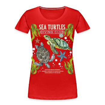 Ecole de plongée avec tortue de mer, tortues de mer - T-shirt bio Premium Femme - rouge - Devant - Mia (176cm)