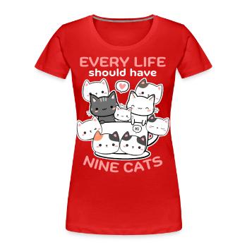 Lustige Katzen, Katzen-Spruch, 9 Cartoon-Katzen - Frauen Premium Bio T-Shirt - Rot - Vorne - Mia (176cm)