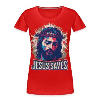 Jésus-Christ avec la couronne d’épines sur le chemin de la Passion - T-shirt bio Premium Femme - rouge - Devant - Mia (176cm)