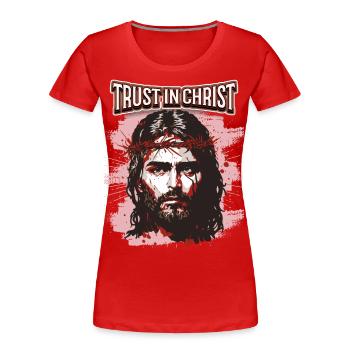Jésus-Christ avec la couronne d’épines dicton chrétien - T-shirt bio Premium Femme - rouge - Devant - Mia (176cm)