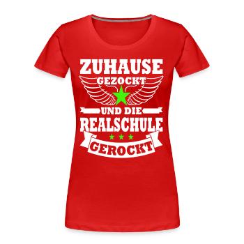 Gezockt und Realschule gerockt - Schulabschluss - Frauen Premium Bio T-Shirt - Rot - Vorne - Mia (176cm)