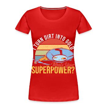 Costume de chercheur d’or Gold Panner Flakes Gold Miner - T-shirt bio Premium Femme - rouge - Devant - Mia (176cm)
