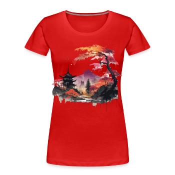 Asiatische Landschaft - Frauen Premium Bio T-Shirt - Rot - Vorne - Mia (176cm)