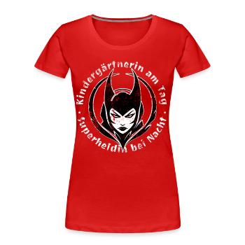 Enseignante de maternelle le jour Super-héros la nuit - T-shirt bio Premium Femme - rouge - Devant - Mia (176cm)