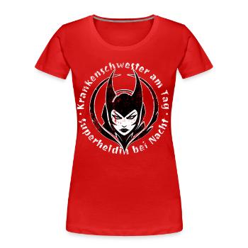 Infirmière le jour, super-héroïne la nuit - T-shirt bio Premium Femme - rouge - Devant - Mia (176cm)