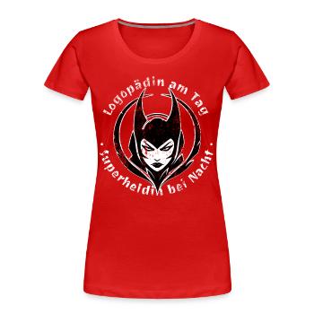 Orthophoniste le jour, super-héros la nuit - T-shirt bio Premium Femme - rouge - Devant - Mia (176cm)
