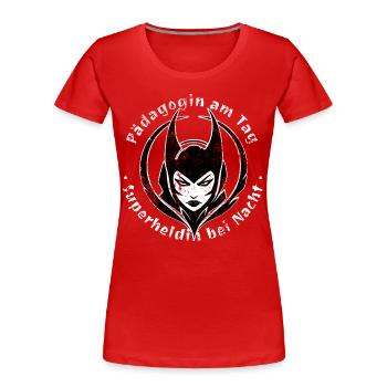 Pédagogue le jour Super-héroïne la nuit - T-shirt bio Premium Femme - rouge - Devant - Mia (176cm)