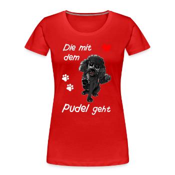 Pudeldesign - Die mit dem Pudel geht Comicstyle - Frauen Premium Bio T-Shirt - Rot - Vorne - Mia (176cm)