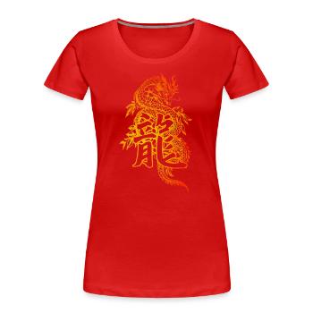 Dragon with Chinese characters - Women's Premium Organic T-Shirt - red - Front - Mia (176cm)