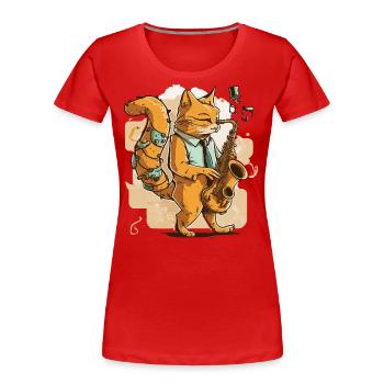 Musicien Jazzy Cat - T-shirt bio Premium Femme - rouge - Devant - Mia (176cm)
