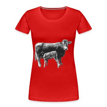 Cow with calf - Women's Premium Organic T-Shirt - red - Front - Mia (176cm)