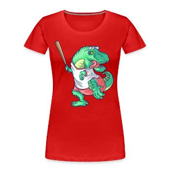 Dinosaur playing Baseball or Softball for Kids - Women's Premium Organic T-Shirt - red - Front - Mia (176cm)