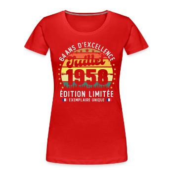 64 Ans Anniversaire Vintage Né en juillet 1958 - T-shirt bio Premium Femme - rouge - Devant - Mia (176cm)