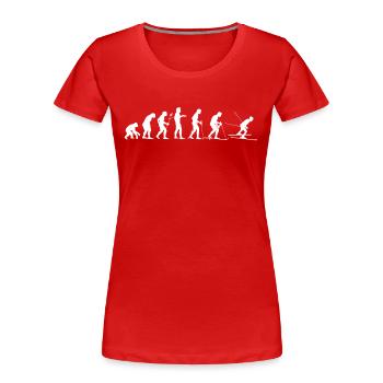 menschliche Evolution Skifahren - Frauen Premium Bio T-Shirt - Rot - Vorne - Mia (176cm)