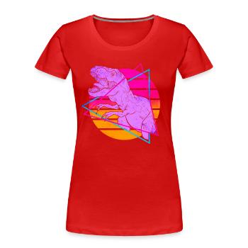 Vaporwave Synthwave T-Rex Dinosaurs - Women's Premium Organic T-Shirt - red - Front - Mia (176cm)