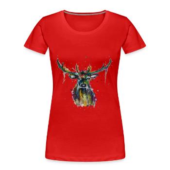 Bunter Hirsch - Frauen Premium Bio T-Shirt - Rot - Vorne - Mia (176cm)