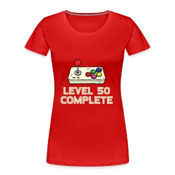 Level 50 Complete - Women's Premium Organic T-Shirt - red - Front - Mia (176cm)
