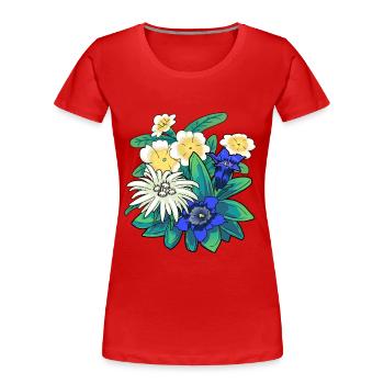 Österreich Blumen Blume Gebirge Berge Natur Flora - Frauen Premium Bio T-Shirt - Rot - Vorne - Mia (176cm)