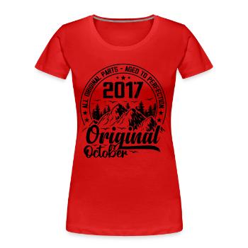 2017 Oktober Original: Geschenk zum 7-jährigen Jubiläum - Frauen Premium Bio T-Shirt - Rot - Vorne - Mia (176cm)