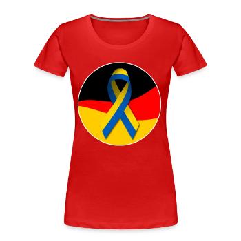 Deutschlandfahne mit ukrainischer Friedensschleife - Frauen Premium Bio T-Shirt - Rot - Vorne - Mia (176cm)