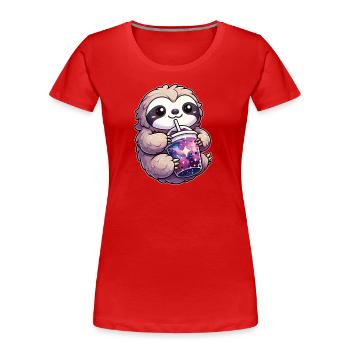 Paresseux buvant du thé à bulles Galaxy Boba paresseux - T-shirt bio Premium Femme - rouge - Devant - Mia (176cm)