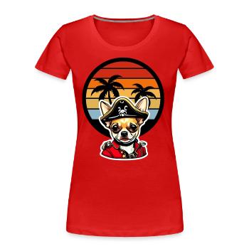 Chihuahua Pirat in Karibik Sonnenuntergang Palmen - Frauen Premium Bio T-Shirt - Rot - Vorne - Mia (176cm)