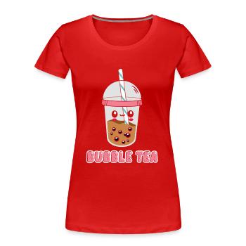 Ein lustiges Kawaii Gesicht Boba Tea Bubble Tea - Frauen Premium Bio T-Shirt - Rot - Vorne - Mia (176cm)