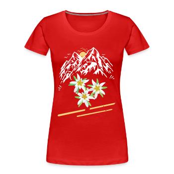 The Mountains and Alps with Edelweiss Flowers Outdoor - Women's Premium Organic T-Shirt - red - Front - Mia (176cm)