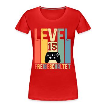 Level 15 ist freigeschaltet Geburtstag 15 Jahre - Frauen Premium Bio T-Shirt - Rot - Vorne - Mia (176cm)