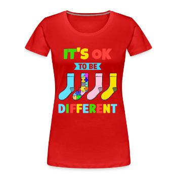 It's Ok to be Different with colorful Socks - Frauen Premium Bio T-Shirt - Rot - Vorne - Mia (176cm)