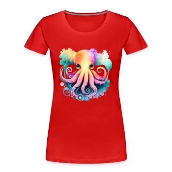 Underwater World Baby Octopus Fish in Watercolor - Frauen Premium Bio T-Shirt - Rot - Vorne - Mia (176cm)