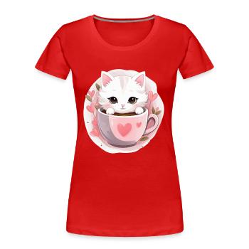 Loving Coffee Cat Kitten in Mug Cat Love - Frauen Premium Bio T-Shirt - Rot - Vorne - Mia (176cm)