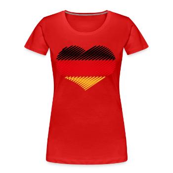 Herz Schwarz Rot Gold (Deutschland Flagge Skizze) - Frauen Premium Bio T-Shirt - Rot - Vorne - Mia (176cm)