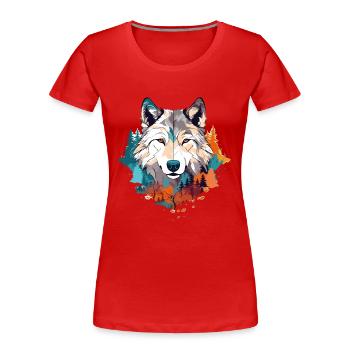 Loup Tête de Loup Prédateur Nature Colorée Nature Nature Nature Art - T-shirt bio Premium Femme - rouge - Devant - Mia (176cm)