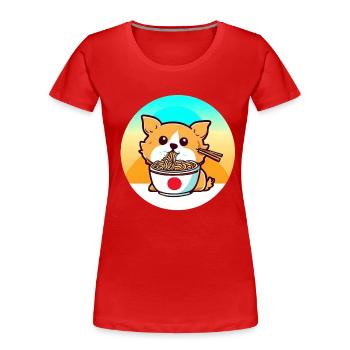 Hund isst Ramen-Nudeln - Frauen Premium Bio T-Shirt - Rot - Vorne - Mia (176cm)